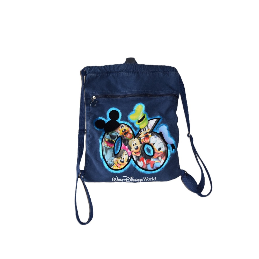 Disney World Drawstring Backpack Unisex Navy 2006 Character Graphic Excellent